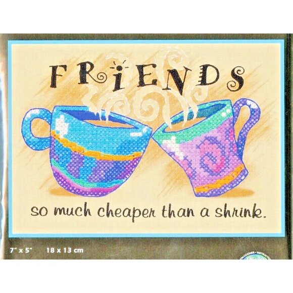 Cross Stitch Kit Dimensions Friends Cheaper Than A Shrink Stamped 7X5 USA Vtg - Picture 1 of 3